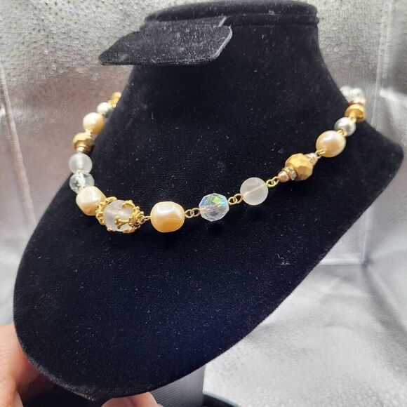 Liz Claiborne Funky Gold, Pearl and Crystal Beaded Necklace - Picture 3 of 6